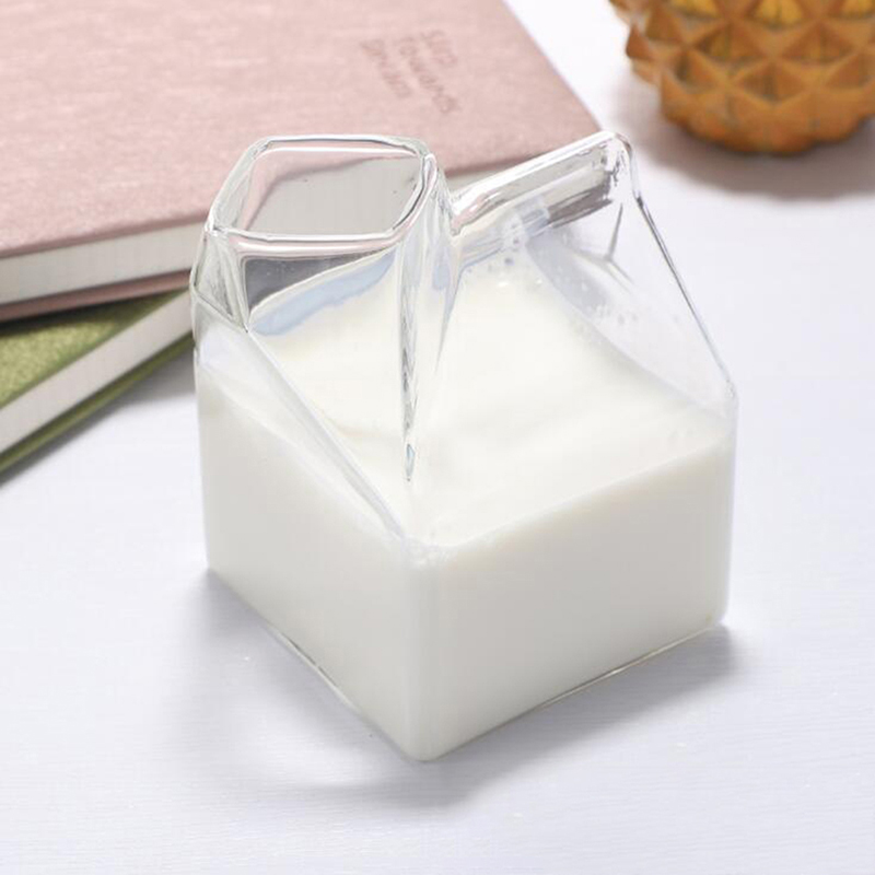 1 Piece Of 300 Ml Half Pint Milk Box Creative Mini Creamer Jug Glass Milk Cup Personality Transparent Cup New