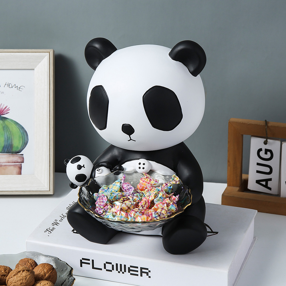 Creative Panda Statues Storage Sculpture Modern Art Home Decoration Living Room Desk Fruit Tray Organizer Bedroom Decor Gifts