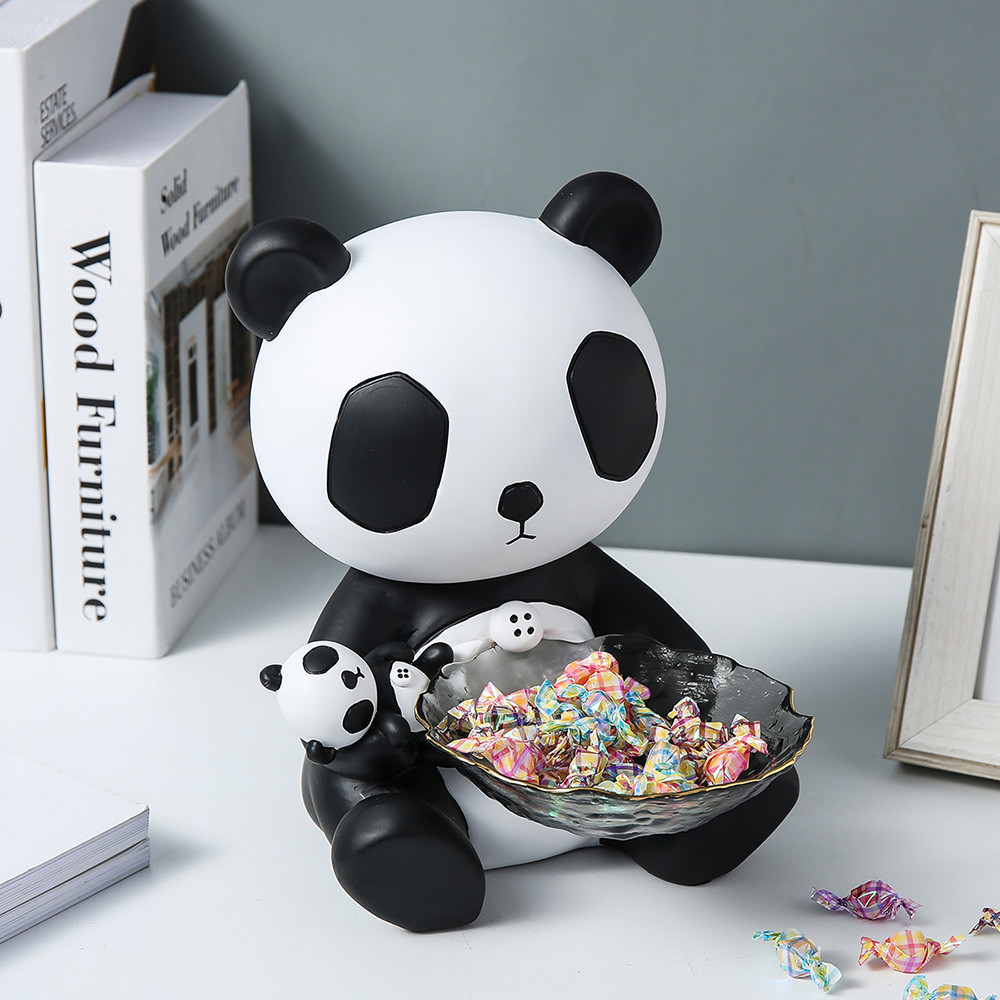 Creative Panda Statues Storage Sculpture Modern Art Home Decoration Living Room Desk Fruit Tray Organizer Bedroom Decor Gifts