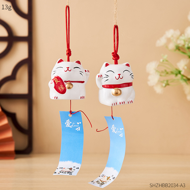 Modern Home Decor Accessories Room Creative Kawaii Neko Desktop Piggy Bank Bedroom Window Cute Ceramic Cat Wind Chime Pendant