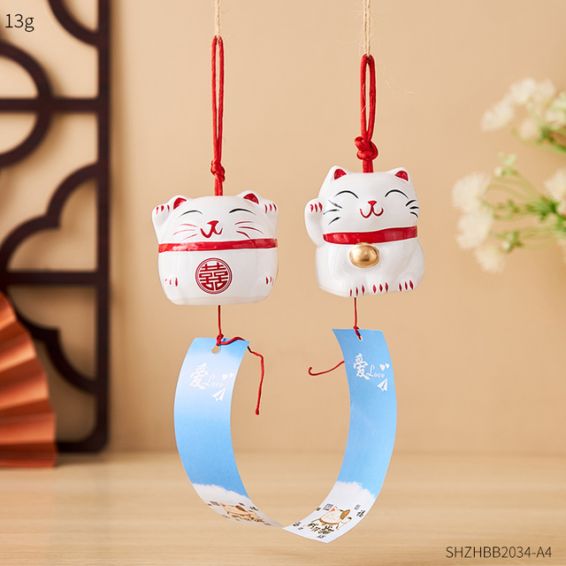 Modern Home Decor Accessories Room Creative Kawaii Neko Desktop Piggy Bank Bedroom Window Cute Ceramic Cat Wind Chime Pendant