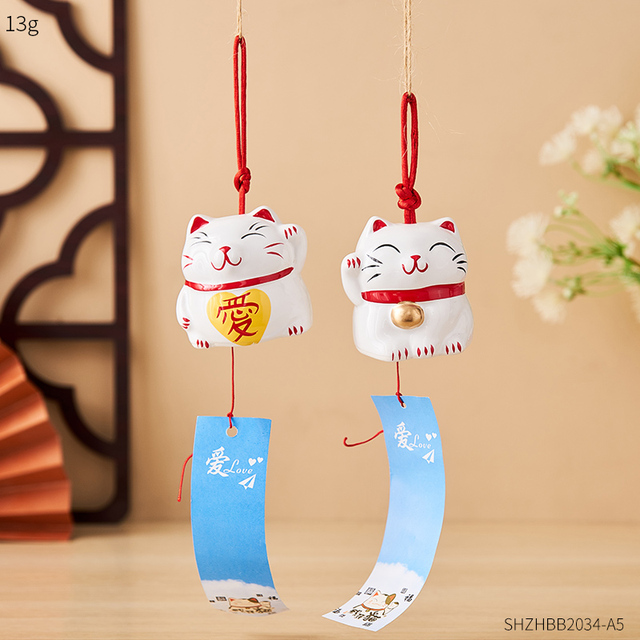 Modern Home Decor Accessories Room Creative Kawaii Neko Desktop Piggy Bank Bedroom Window Cute Ceramic Cat Wind Chime Pendant