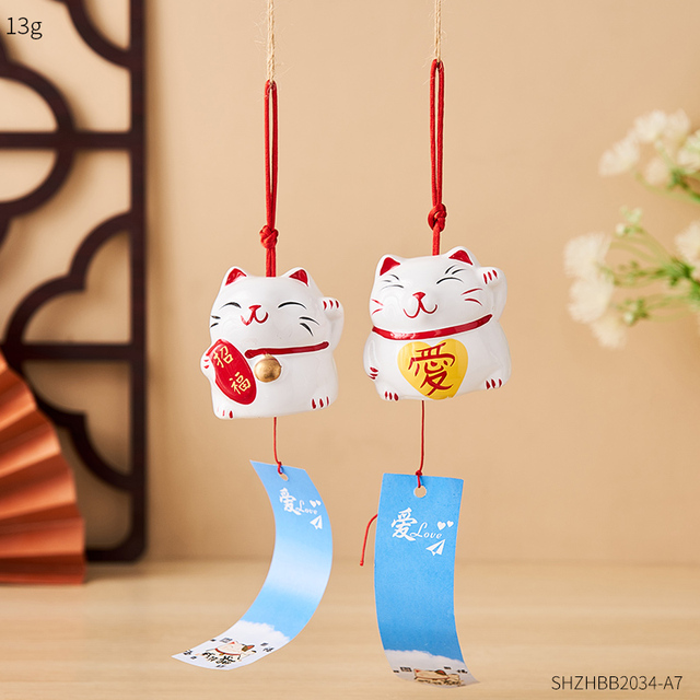 Modern Home Decor Accessories Room Creative Kawaii Neko Desktop Piggy Bank Bedroom Window Cute Ceramic Cat Wind Chime Pendant