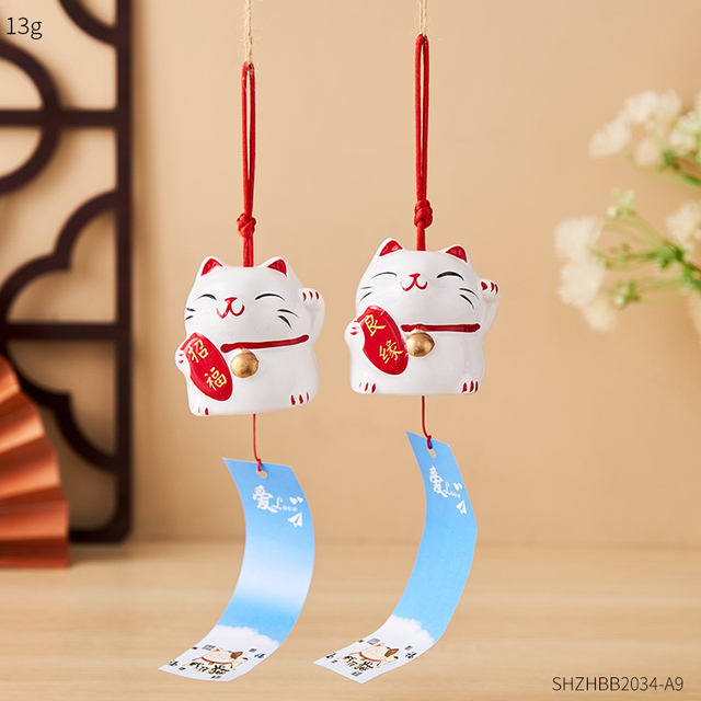 Modern Home Decor Accessories Room Creative Kawaii Neko Desktop Piggy Bank Bedroom Window Cute Ceramic Cat Wind Chime Pendant