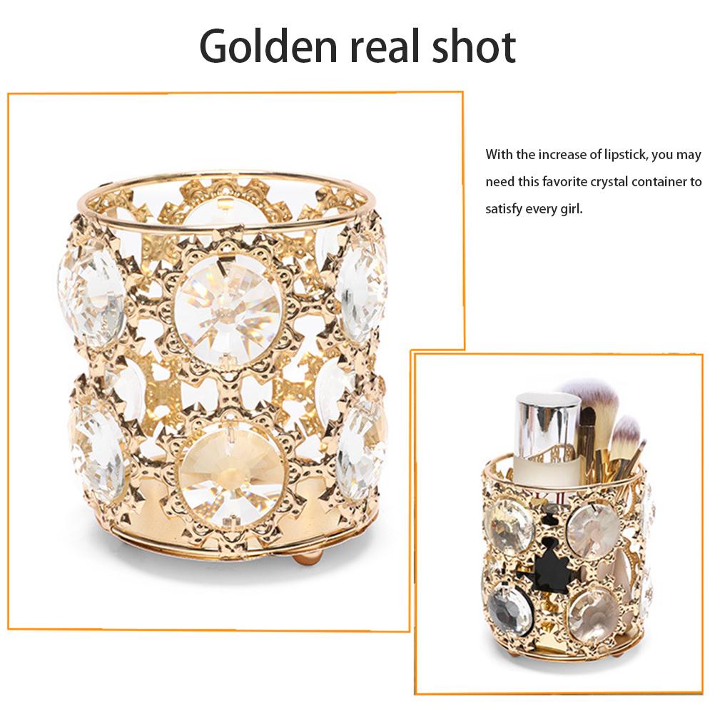 Newest Luxury Metal Crystal Makeup Brush Holder Gold Silver Diamond Cosmetic Brushes Storage Tube Cosmetic Pen Box Organizer