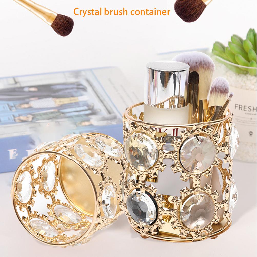 Newest Luxury Metal Crystal Makeup Brush Holder Gold Silver Diamond Cosmetic Brushes Storage Tube Cosmetic Pen Box Organizer