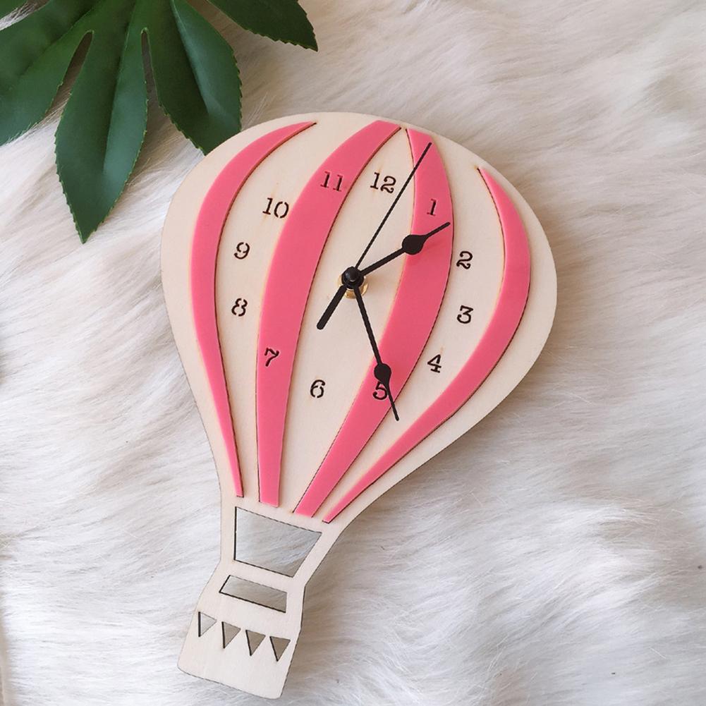 Nordic Style Hot Air Balloon Shape Wall Hanging Clock Wooden Mute Wall Clock No Battery Powered Kids Bedroom Home Decoration
