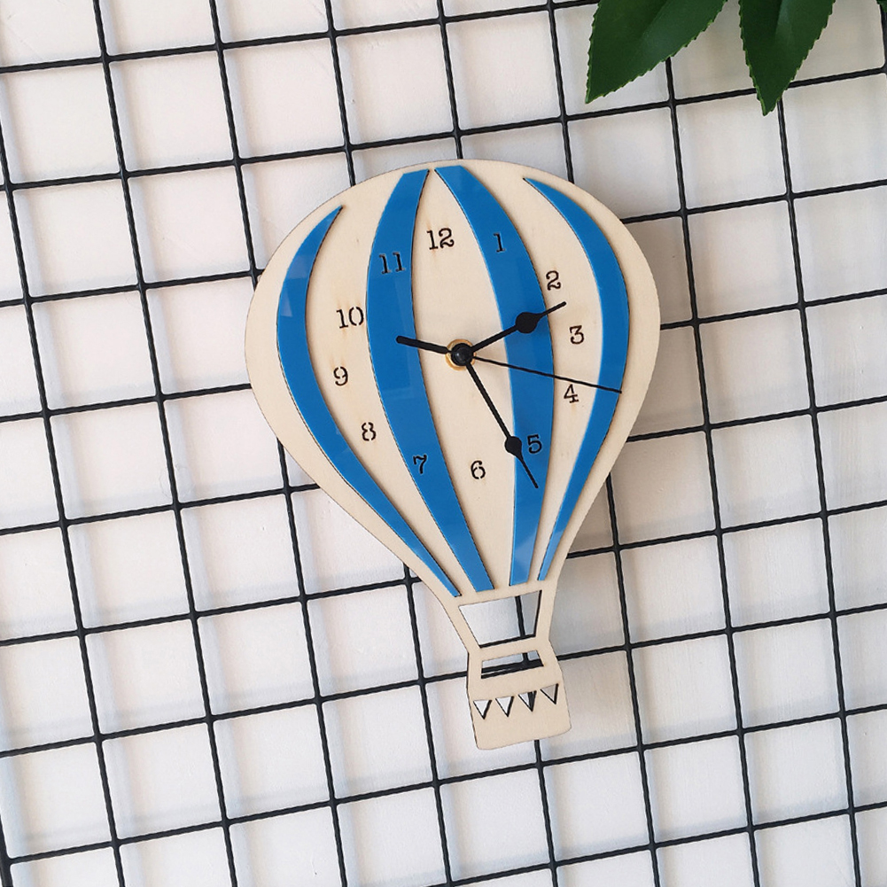 Nordic Style Hot Air Balloon Shape Wall Hanging Clock Wooden Mute Wall Clock No Battery Powered Kids Bedroom Home Decoration