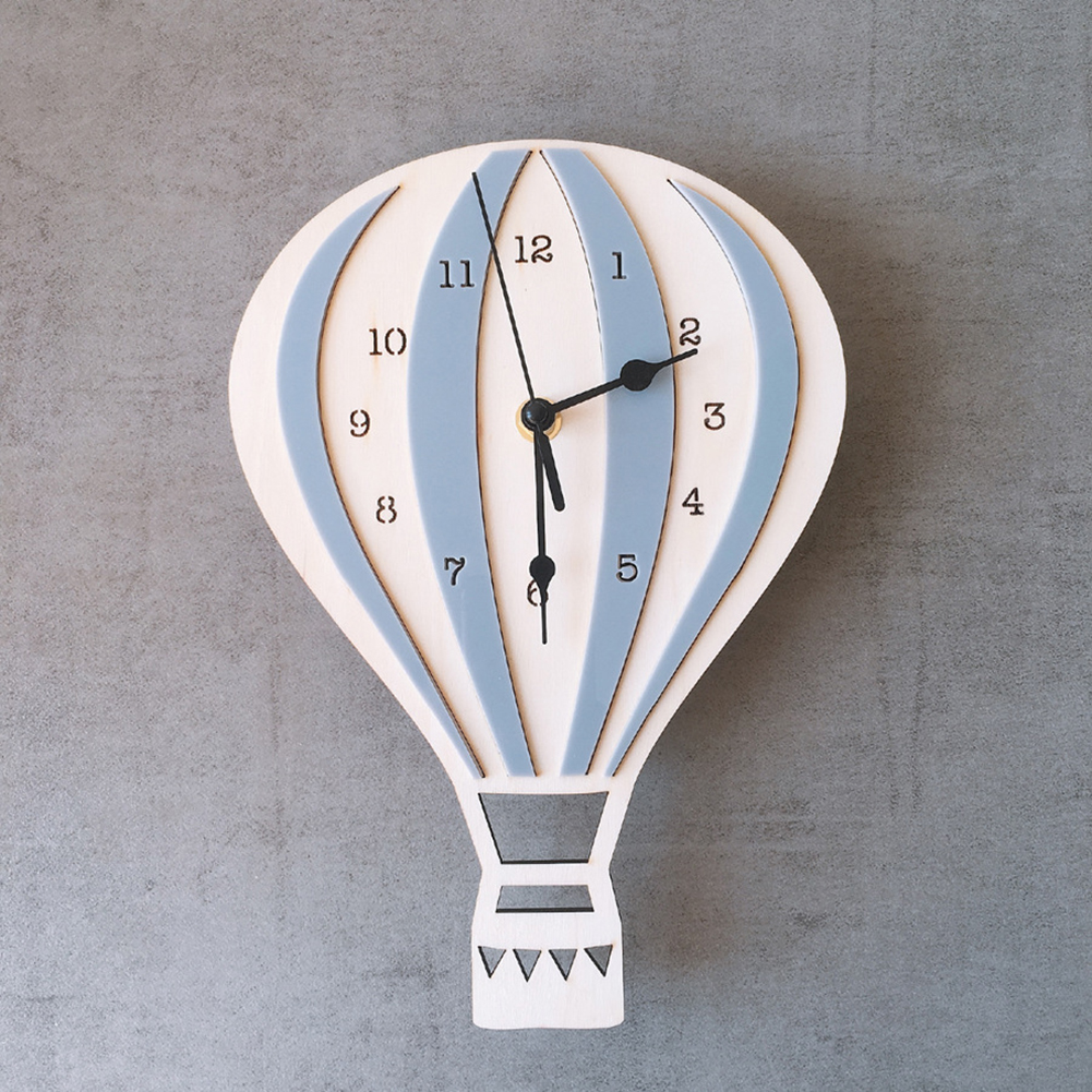 Nordic Style Hot Air Balloon Shape Wall Hanging Clock Wooden Mute Wall Clock No Battery Powered Kids Bedroom Home Decoration