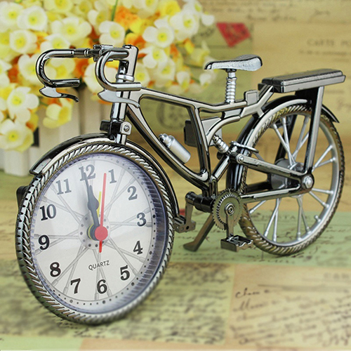 Vintage Arabic Numeral Bicycle Shape Creative Table Alarm Clock Antique Style Retro Clock Home Bedroom Dormitory Decoration