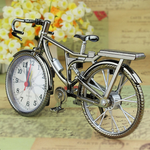 Vintage Arabic Numeral Bicycle Shape Creative Table Alarm Clock Antique Style Retro Clock Home Bedroom Dormitory Decoration