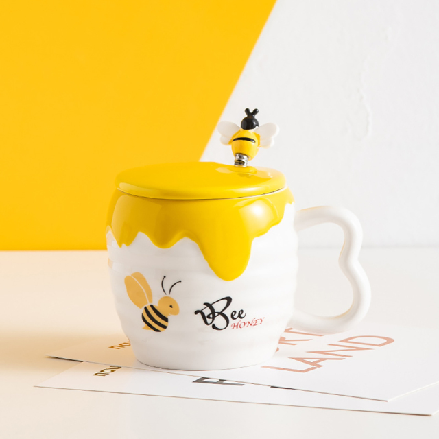 Creative ceramic mug with cover lid 400ml cartoon cute Bee Mugs office coffee cup drinking tea cup