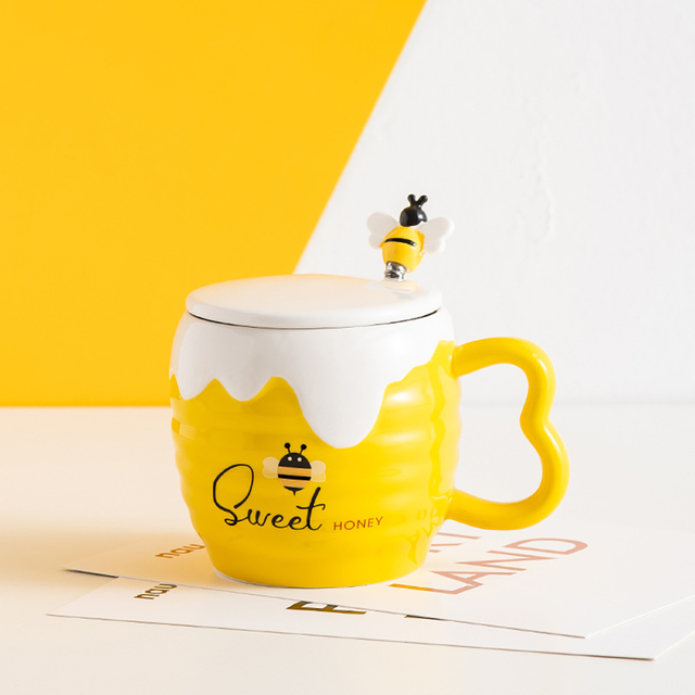 Creative ceramic mug with cover lid 400ml cartoon cute Bee Mugs office coffee cup drinking tea cup