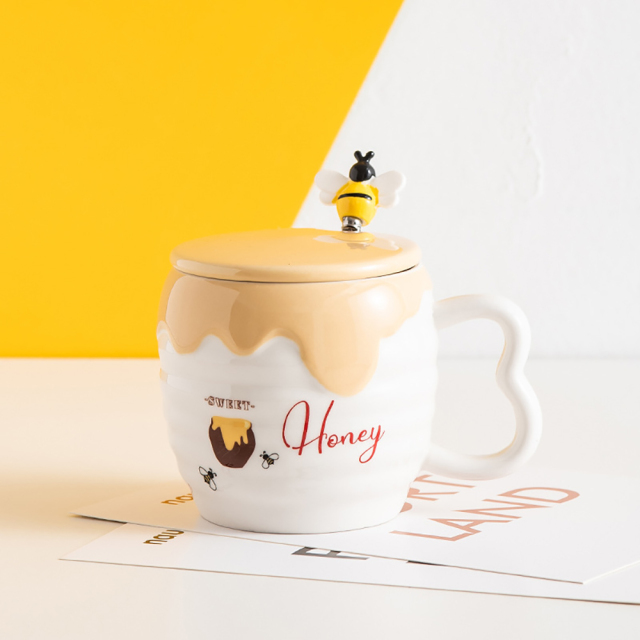 Creative ceramic mug with cover lid 400ml cartoon cute Bee Mugs office coffee cup drinking tea cup