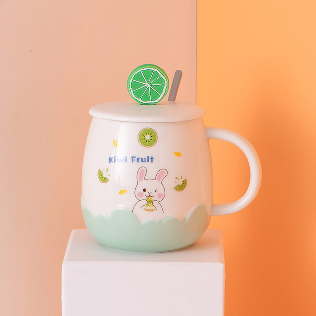 Creative lovely relief ceramic mug with cover spoon 500ml cartoon belly water cups office coffee cup practical Gift Mugs