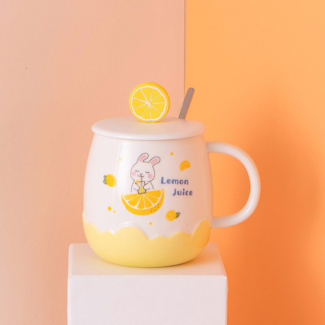 Creative lovely relief ceramic mug with cover spoon 500ml cartoon belly water cups office coffee cup practical Gift Mugs