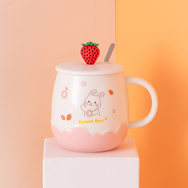Creative lovely relief ceramic mug with cover spoon 500ml cartoon belly water cups office coffee cup practical Gift Mugs
