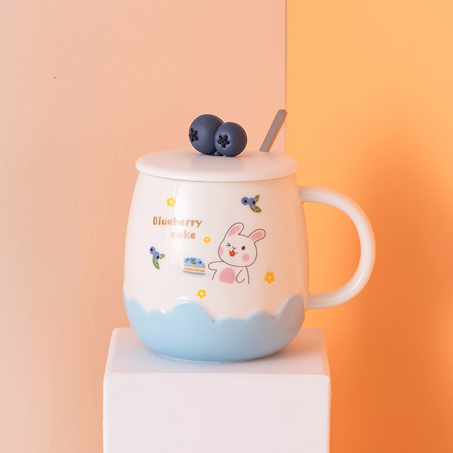 Creative lovely relief ceramic mug with cover spoon 500ml cartoon belly water cups office coffee cup practical Gift Mugs