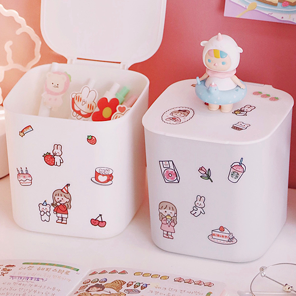Ins Desktop Plastic Trash Bin Office Table Stationery Cosmetics Storage Box