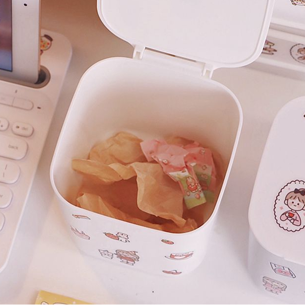 Ins Desktop Plastic Trash Bin Office Table Stationery Cosmetics Storage Box