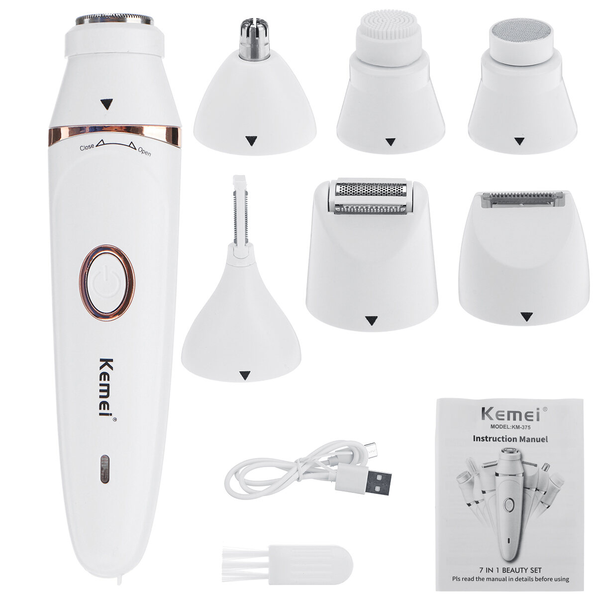 Kemei 7 In 1 Electric Epilator for Women Shaver Female Eyebrow Nose Leg Facial Hair Remover