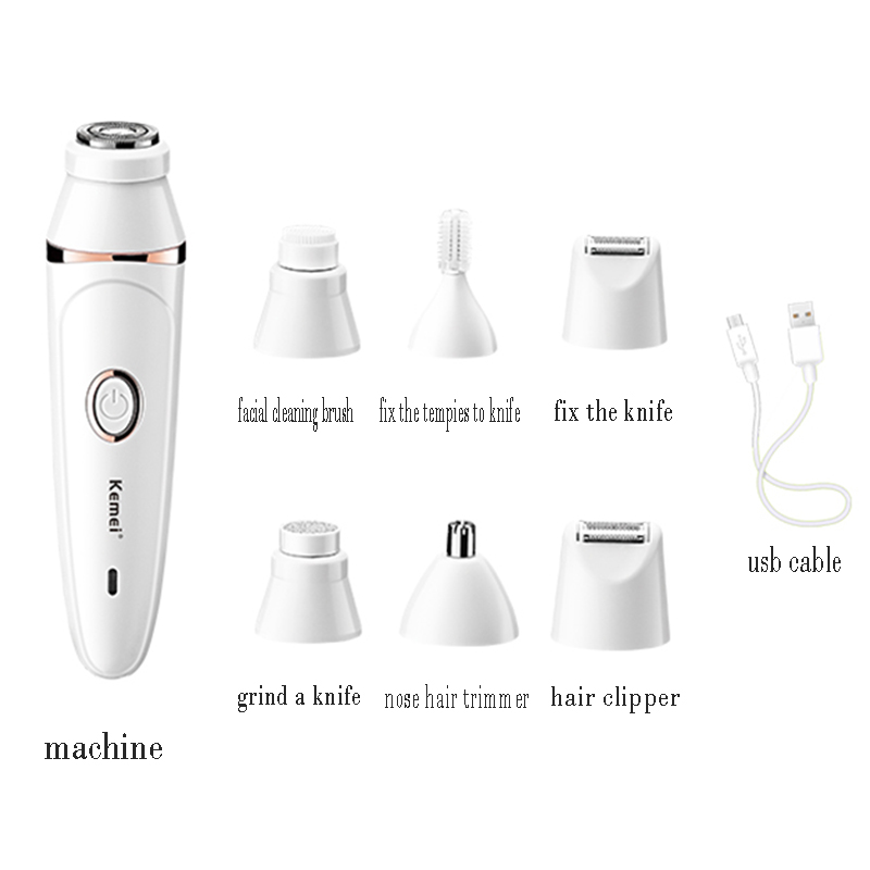 Kemei 7 In 1 Electric Epilator for Women Shaver Female Eyebrow Nose Leg Facial Hair Remover