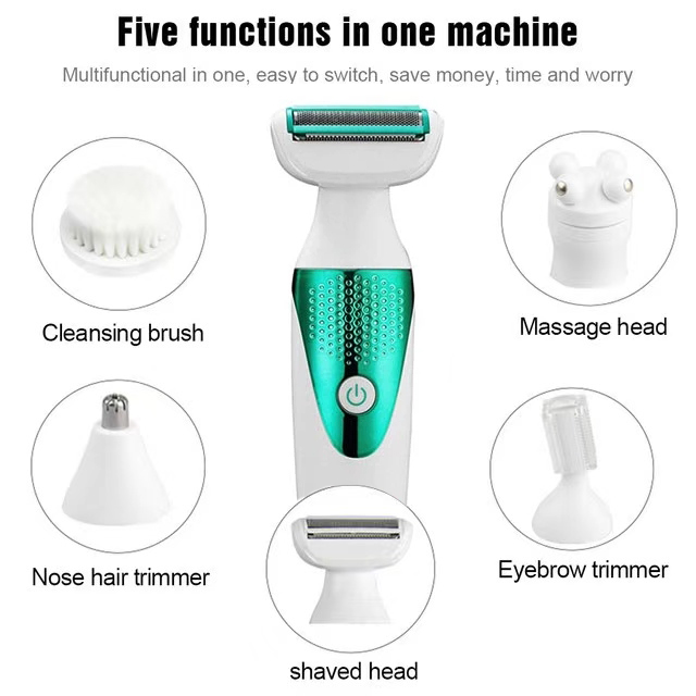 5 In 1 Lady Shaver Painless Body Hair Trimmer for Women Battery Epilator Armpit Leg Hair Remover
