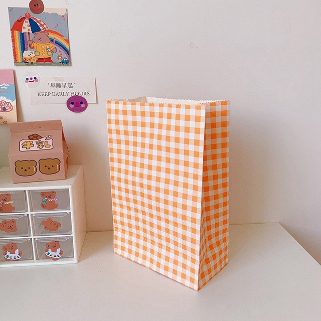 Multi-color Gift Bags Plaid Minimalism Kraft Paper Bag Desktop Storage