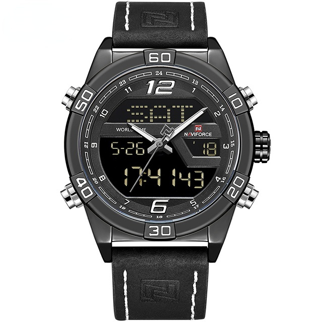 Digital Dual Display Men's Sports Watches Chronograph Quartz Luxury Clock Rose Gold Leather Band Waterproof Wristwatch