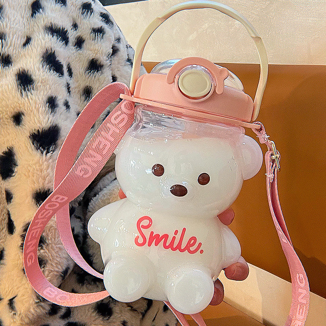 Kawaii Water Bottle Cute Bear Kettle Travel Sport Tumbler Portable Drinking Mug For Child Girl 1/1.4L Plastic Large Capacity Cup kitchen supplie
