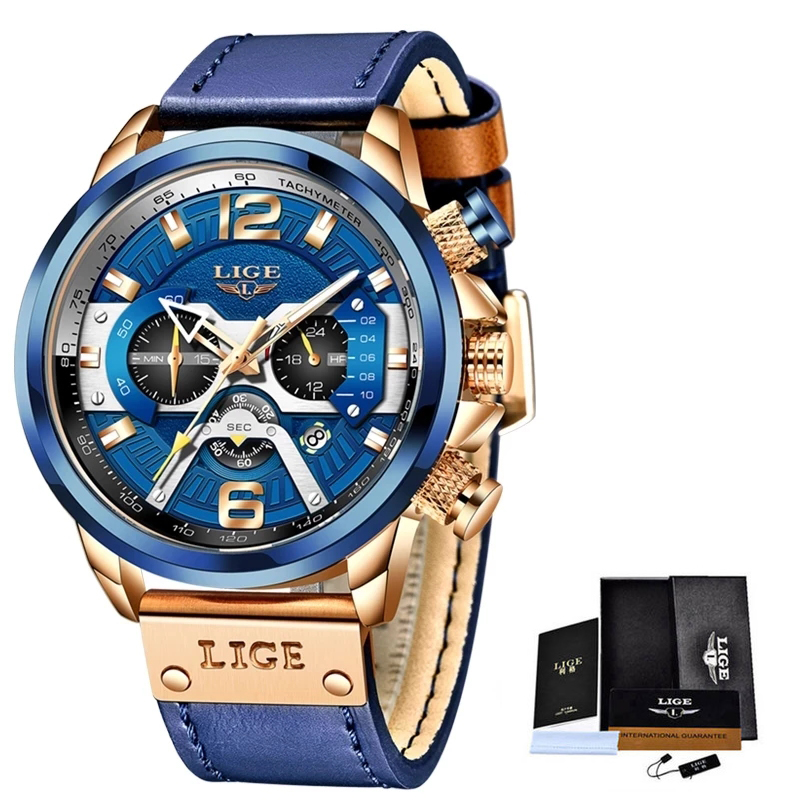 Casual Sports Men Watches Top Brand Luxury Military Leather  Mens Clocks Wristwatch Fashion Chronograph Date Watch For Men