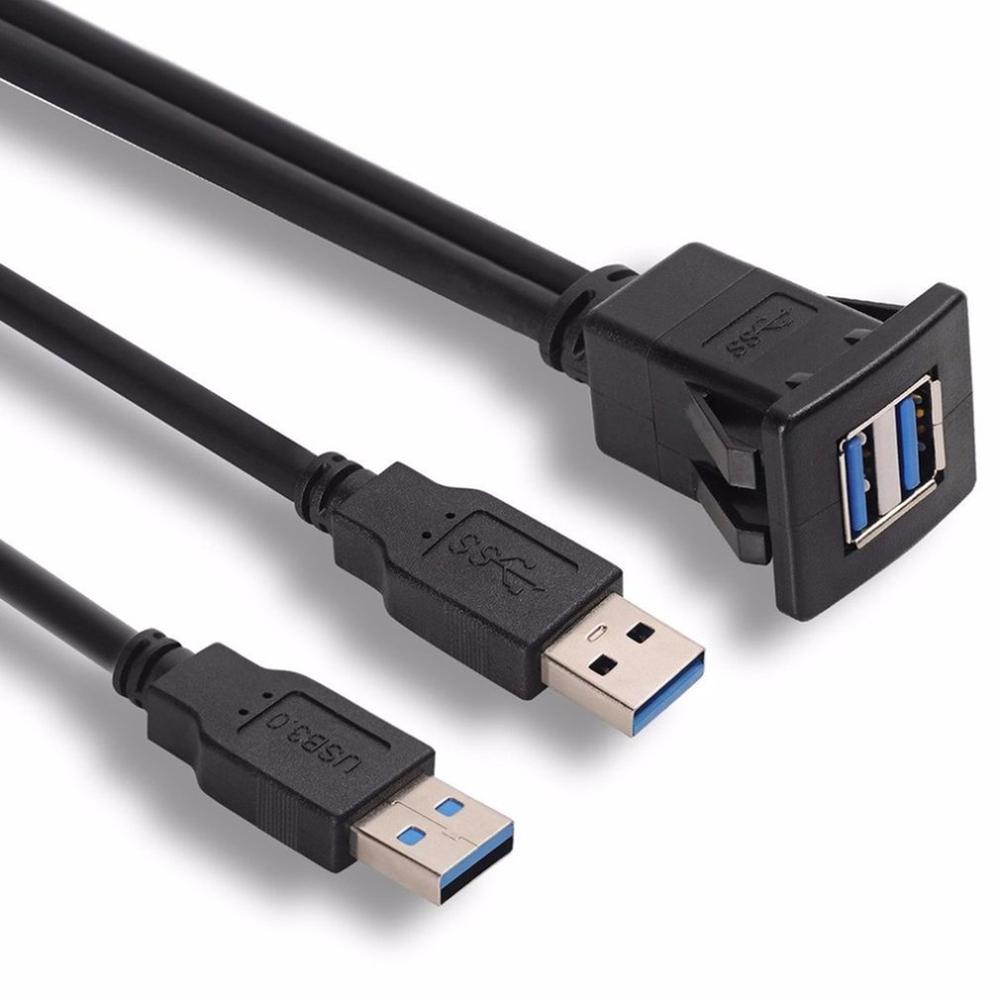 1M/2M Socket Cable USB 3.0 Auto Car Flush Mount Male to Female Extension Cord Dashboard Panel Square Audio Line for Motorcycle