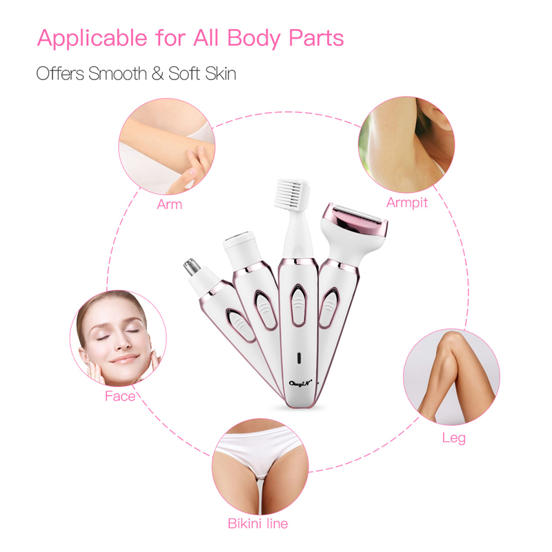 4 in 1 Electric Women Epilator Bikini Body Armpit Electric USB Rechargeable Hair Removal Trimmer