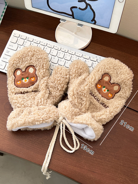 Gloves Women Kids Girl Heart Hanging Neck Lovers Cute Bear sports