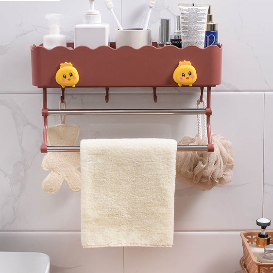 Toilet Bathroom Shelf Cabinet Punch Free Suction Wall Bathroom Shelf Towel Bar Shower