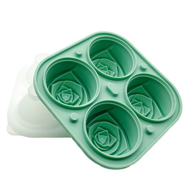 Silicone Molds for Ice Cube with Lid 4 Holes Rose Flower Shape Reusable Ice Cube Tray Kitchen Accessories Ice Cream Maker Tool