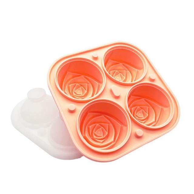 Silicone Molds for Ice Cube with Lid 4 Holes Rose Flower Shape Reusable Ice Cube Tray Kitchen Accessories Ice Cream Maker Tool