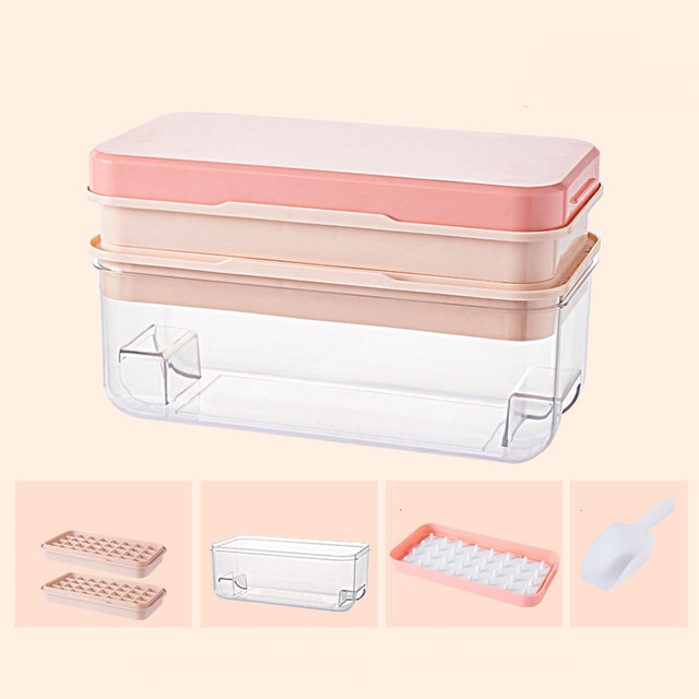 32/64 Grid Ice Cube Tray with Lid and Bin Press Silicone Ice Cube Maker Mold Ice Mould Box for Bar Gadget Kitchen Accessories