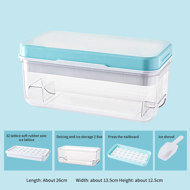 32/64 Grid Ice Cube Tray with Lid and Bin Press Silicone Ice Cube Maker Mold Ice Mould Box for Bar Gadget Kitchen Accessories