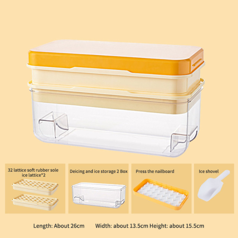 32/64 Grid Ice Cube Tray with Lid and Bin Press Silicone Ice Cube Maker Mold Ice Mould Box for Bar Gadget Kitchen Accessories