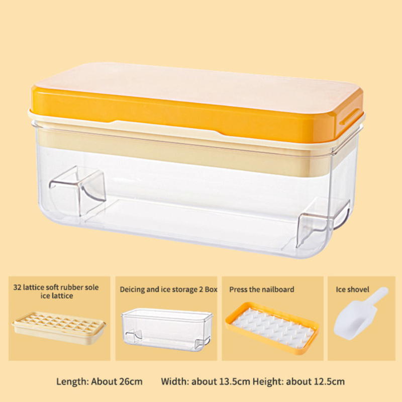 32/64 Grid Ice Cube Tray with Lid and Bin Press Silicone Ice Cube Maker Mold Ice Mould Box for Bar Gadget Kitchen Accessories