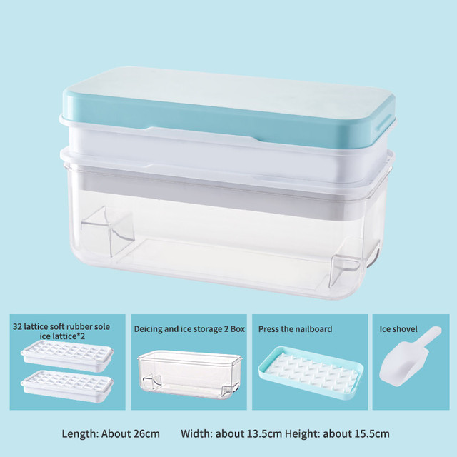 32/64 Grid Ice Cube Tray with Lid and Bin Press Silicone Ice Cube Maker Mold Ice Mould Box for Bar Gadget Kitchen Accessories