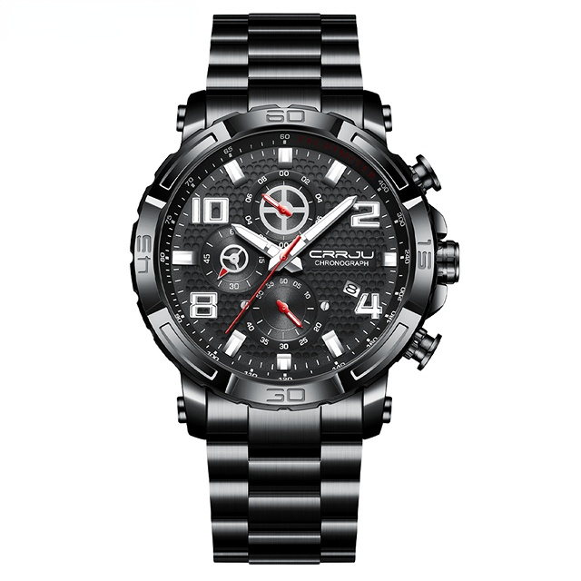 Men Watches Big Dial Waterproof Stainless Steel with Luminous handsDate Sport Chronograph Watches