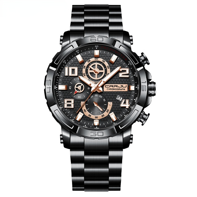 Men Watches Big Dial Waterproof Stainless Steel with Luminous handsDate Sport Chronograph Watches