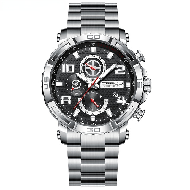 Men Watches Big Dial Waterproof Stainless Steel with Luminous handsDate Sport Chronograph Watches