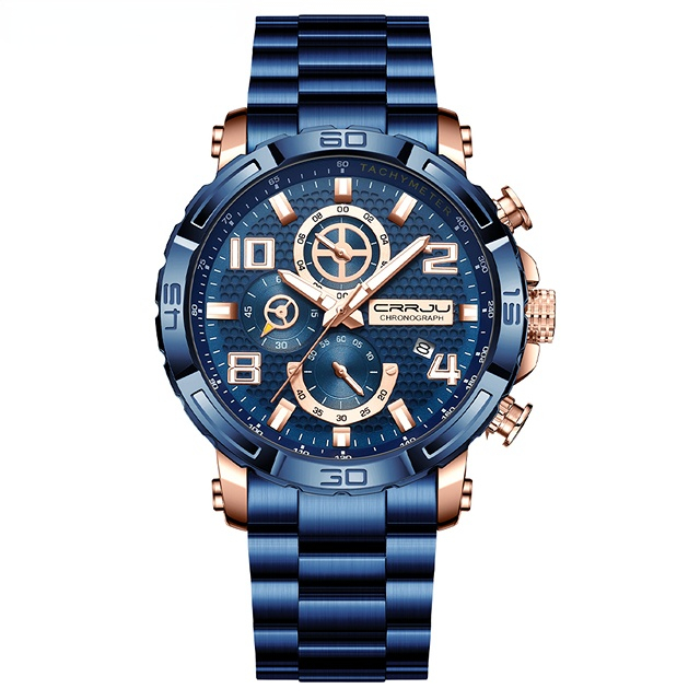 Men Watches Big Dial Waterproof Stainless Steel with Luminous handsDate Sport Chronograph Watches