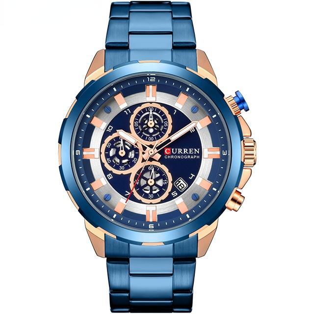 Mens Watches Luxury Brand Quartz Watch Stainless Steel Wristwatches Blue Clock Brand Sporty Watch with Chronograph