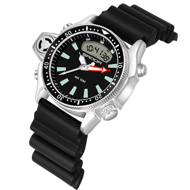 Luxury Men Watches Military Waterproof Dual Display Sports Watch Black Yellow LED Quartz Wristwatches mannen