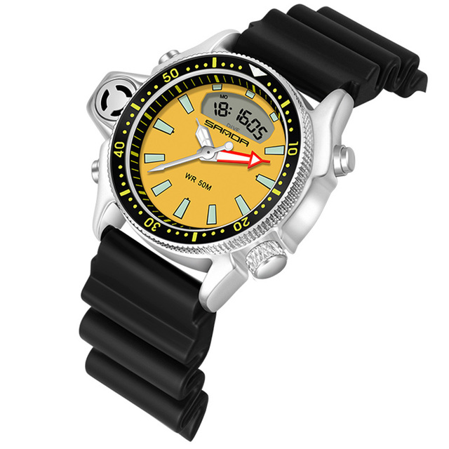 Luxury Men Watches Military Waterproof Dual Display Sports Watch Black Yellow LED Quartz Wristwatches mannen