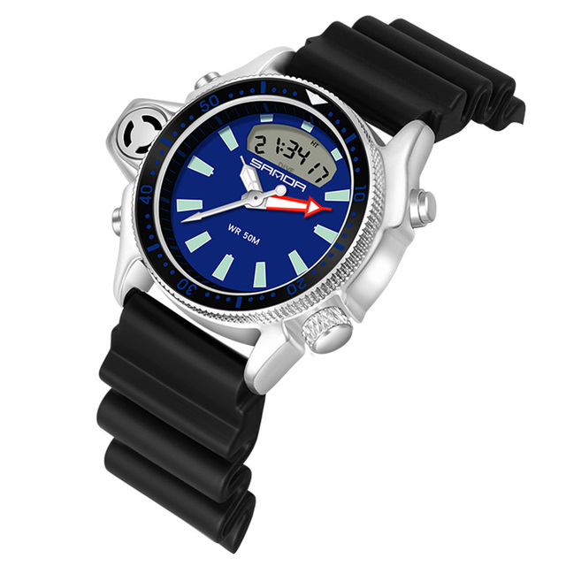 Luxury Men Watches Military Waterproof Dual Display Sports Watch Black Yellow LED Quartz Wristwatches mannen